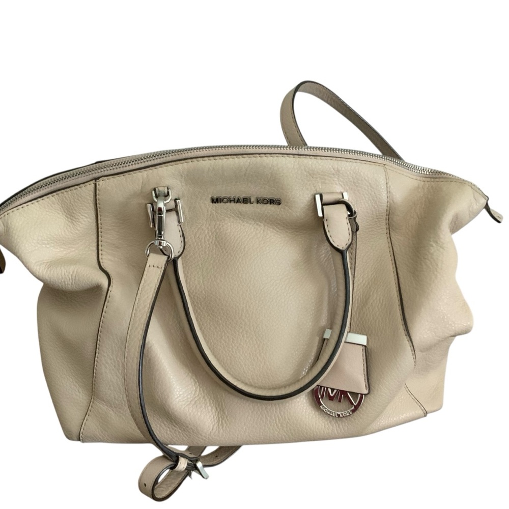 Michael Kors Medium Satchel Riley Beige Shoulder Handbag Purse